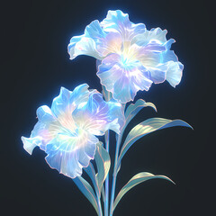 Vibrant and Futuristic Flower Arrangement with Neon Blue Lotus Blossoms in a Unique 3D Decorative Design