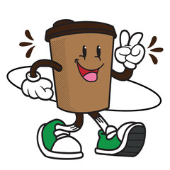 groovy cartoon of vintage style logo coffee mascot perfect for t-shirt design print