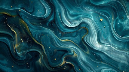 Marbled blue and gold fluid art, resembling celestial galaxies - obrazy, fototapety, plakaty