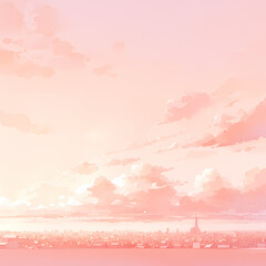 Illuminating Cityscape in Pastel Pink: A Vibrant Aquarelle Postcard Backdrop