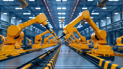 heavy automation robot arm machine in smart factory industrial,Industry 4.0 concept image.