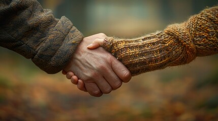 A photo of two people of different ages holding hands. - obrazy, fototapety, plakaty