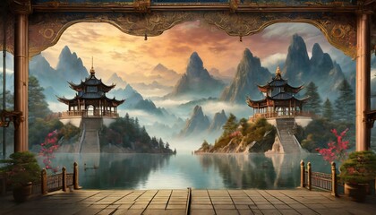 chinese temple at night - obrazy, fototapety, plakaty