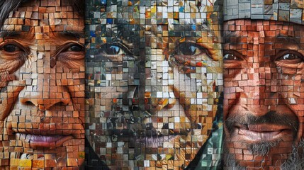 Fototapeta premium a compelling mosaic of various individuals faces, reflecting a tapestry of life experiences
