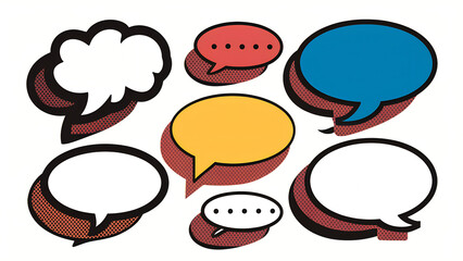 Collection of empty comic speech bubbles with halftone shadows. Hand drawn retro cartoon stickers.