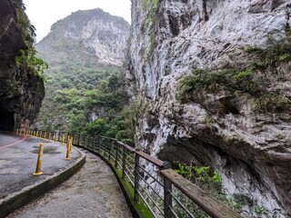 Taroko, Taiwan - 11.26.2022: An empty and open section on Swallow Grotto Trail alongside swallow...