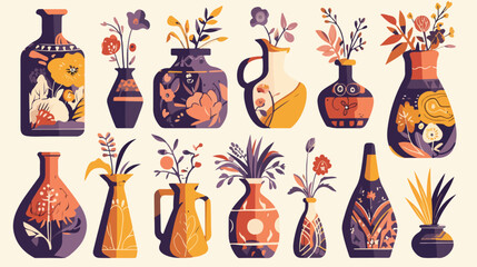 Modern flower vases set. Pottery ceramics empty ves