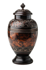 Elegant engraved funeral urn isolated for memorial and remembrance ceremonies.