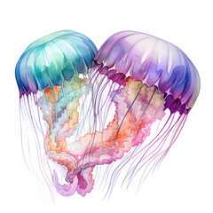 Watercolor Jellyfish, clipart Illustration, Generative Ai