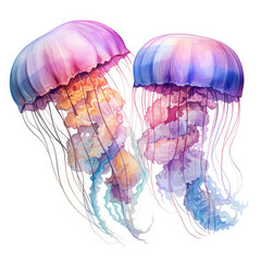 Fototapeta premium Watercolor Jellyfish, clipart Illustration, Generative Ai
