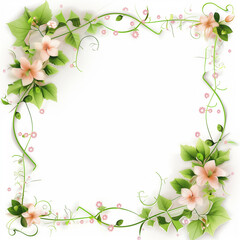 Floral border design with green leaves and pink flowers.