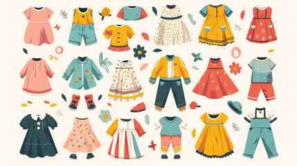 Modern kids clothes set. Summer fashion garments fo