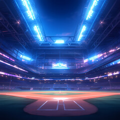 Baseball Spectacle in a Vibrant, Neon-Illuminated Stadium for Sports Enthusiasts