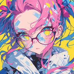 Stylish Anime Girl in Sunglasses, Perfect for Fashion and Technology Marketing