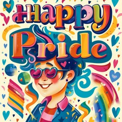 illustration with text to commemorate Happy Pride
