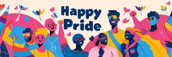 illustration with text to commemorate Happy Pride
