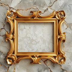 Ornate golden frame on a textured wall.