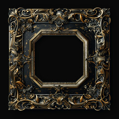 Ornate black and gold picture frame on a black background
