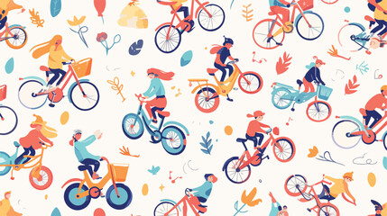 Modern seamless pattern with kids bicycles of vario