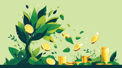 Money tree with coins and leaf growing. Financial w