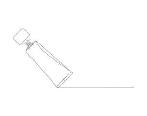 Continuous line drawing of toothpaste tube. One line of toothpaste. Dental health concept continuous line art. Editable outline.