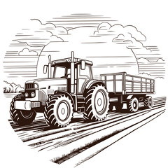 Farm Tractor with trailer vector illustration. Farm logo design on white background