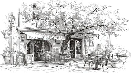 Monochrome rough sketch of european outdoor or side