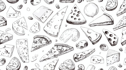 Monochrome seamless pattern with cheese of differen