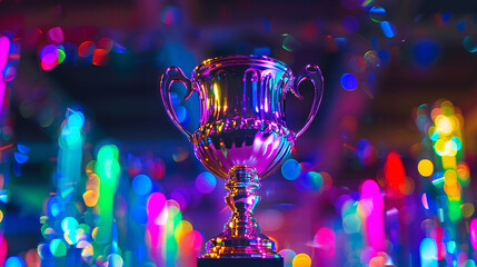 Sparkling neon accents illuminate the prestigious winner's cup with brilliance.