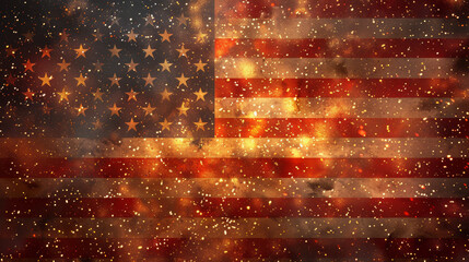 Abstract American flag with fireworks