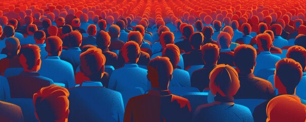 Vector illustration of a large crowd of people, red and blue tones