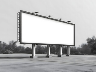 Fototapeta premium Billboard mockup with white background seen from side angle. Billboard mockup image, large clean white surface, empty large advertising space, Bigboard