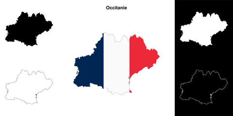 Occitanie region outline map set