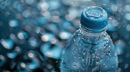 Droplets dance on a chilled water bottle, quenching thirst joyously.