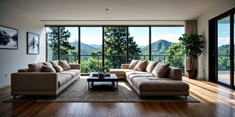 modern living room interior design with sofa and window