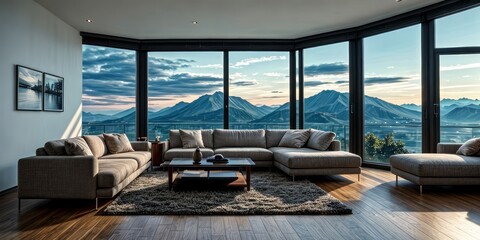 Fototapeta premium modern living room interior design with sofa and window