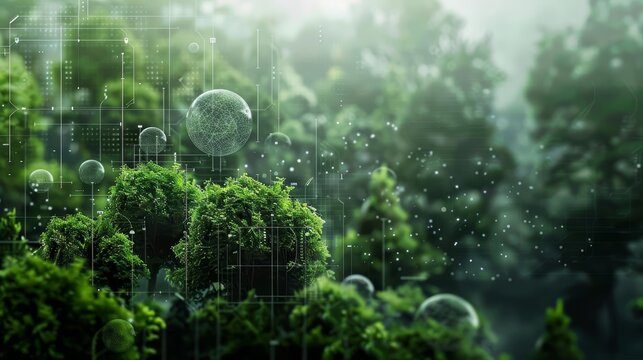 Environmentalists utilize AI to optimize forest reforestation, ensuring a sustainable future with a hitech concept