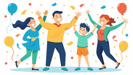 Fototapeta premium A group of parents cheer on their children as they showcase their best moves during a lively dance competition surrounded by streamers and