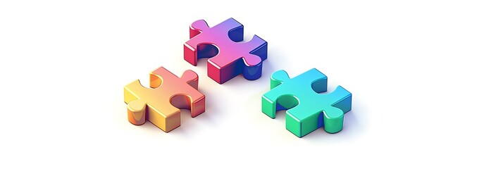 3d icon of three colorful puzzle pieces on white background