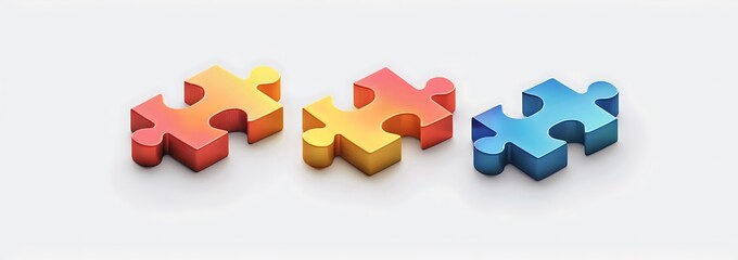 3d icon of three colorful puzzle pieces on white background