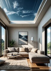 Naklejka premium modern living room interior design with sofa and window