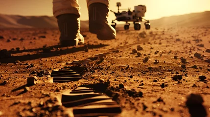 Fotobehang Astronaut’s boot imprint on Martian soil © Iryna