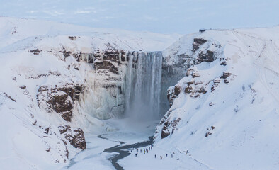 iceland winter waterfall