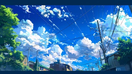epic clear blue sky in cartoon style