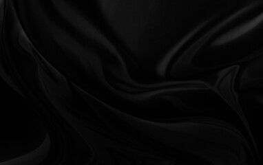 Black gray satin dark fabric texture luxurious shiny that is abstract silk cloth background with patterns soft waves blur beautiful.