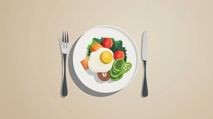 Healthy breakfast plate with egg and vegetables, clean eating concept. Balanced diet meal.