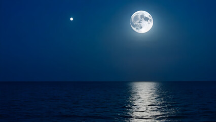 Naklejka na ściany i meble Beautiful full moon light over the beach, AI generated