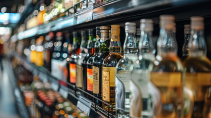 Great number of alcoholic drinks in supermarket