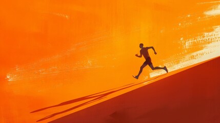 Energetic runner silhouette on abstract orange backdrop, portraying motion and fitness.