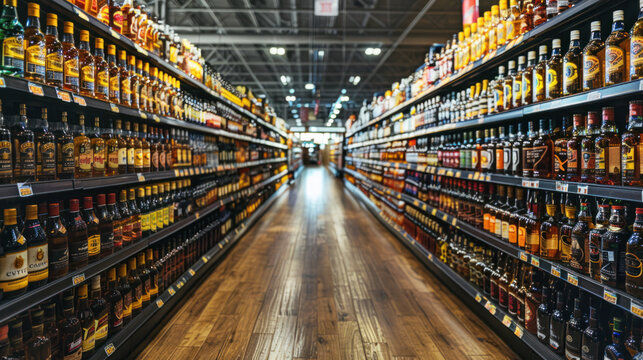 Hard alcohol department of wine store